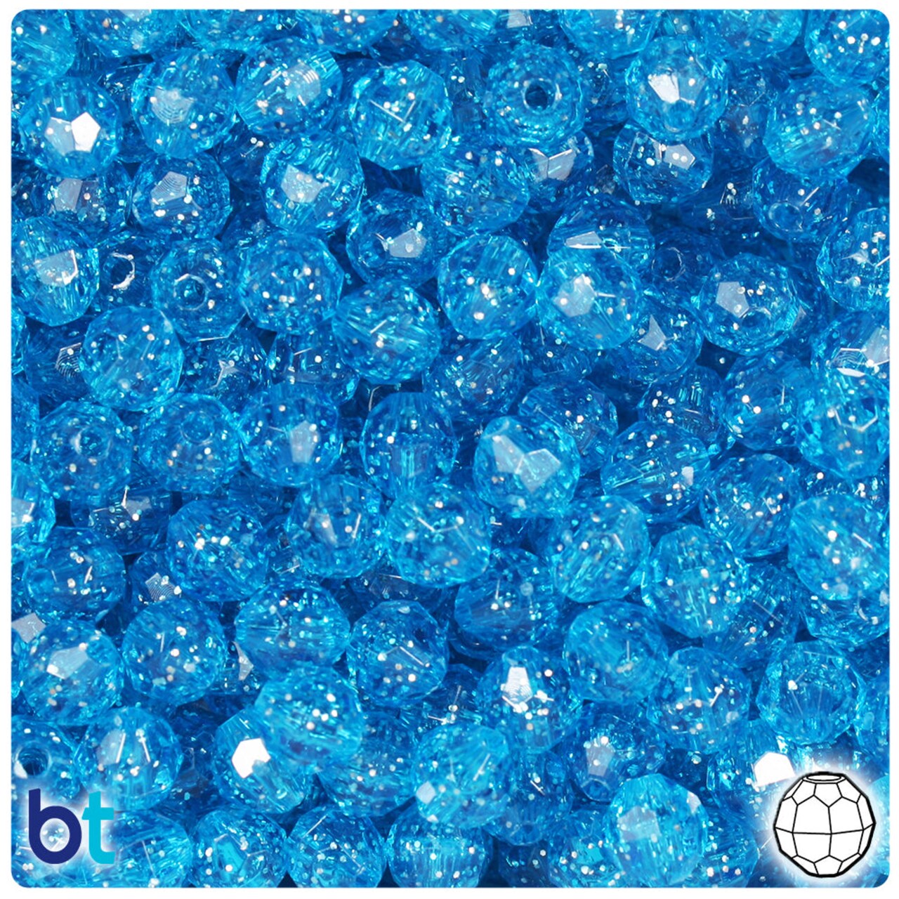 BeadTin Turquoise Sparkle 8mm Faceted Round Plastic Craft Beads (450pcs)